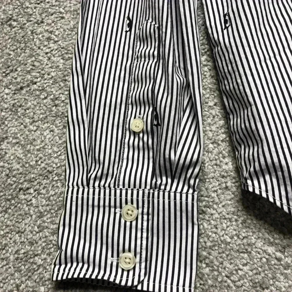 Striped Ruffle Button-Up Shirt - Blue/White - Picture 9 of 12